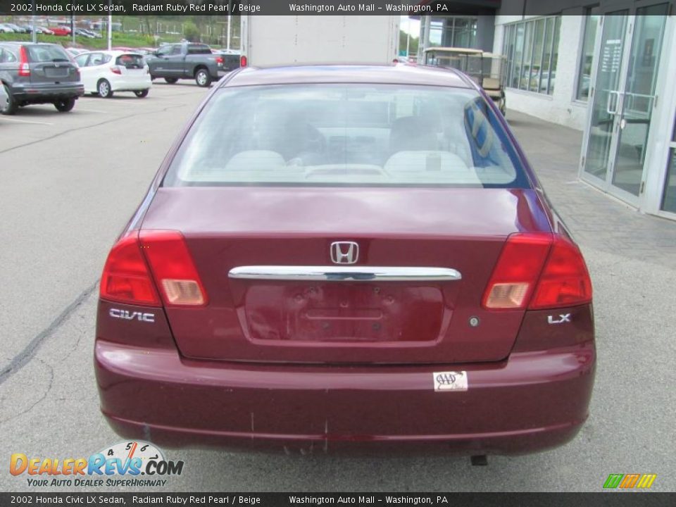 2002 Honda Civic LX Sedan Radiant Ruby Red Pearl / Beige Photo #6