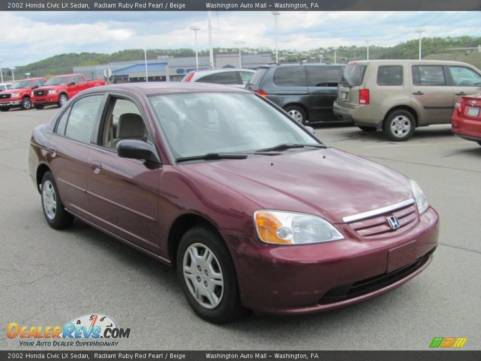 2002 Honda Civic LX Sedan Radiant Ruby Red Pearl / Beige Photo #9
