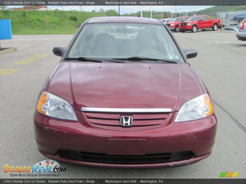 2002 Honda Civic LX Sedan Radiant Ruby Red Pearl / Beige Photo #10