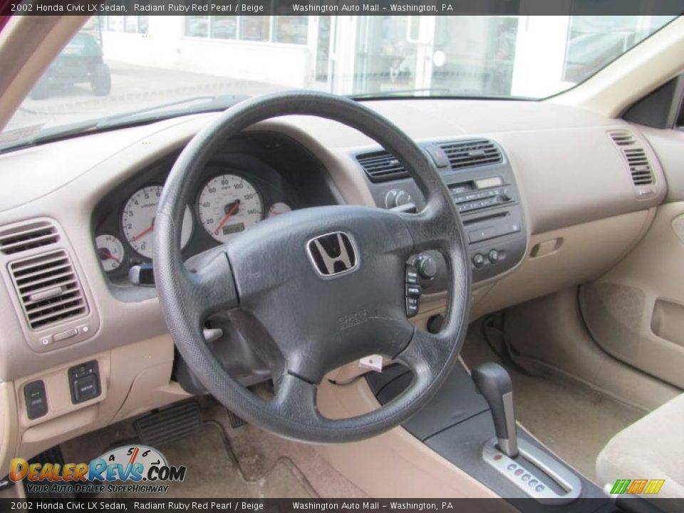 2002 Honda Civic LX Sedan Radiant Ruby Red Pearl / Beige Photo #14