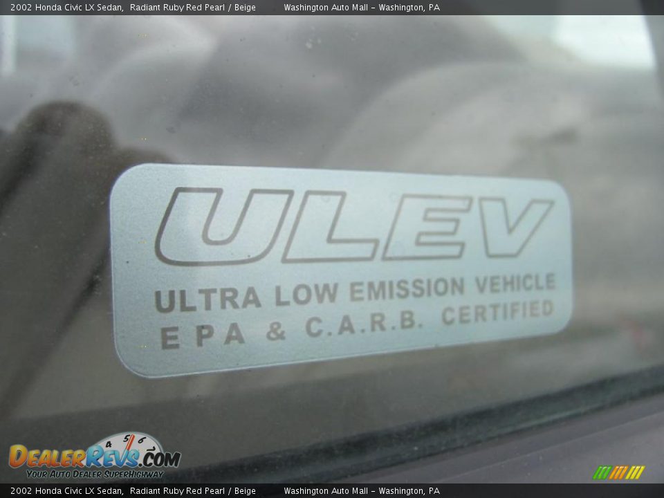 2002 Honda Civic LX Sedan Radiant Ruby Red Pearl / Beige Photo #17