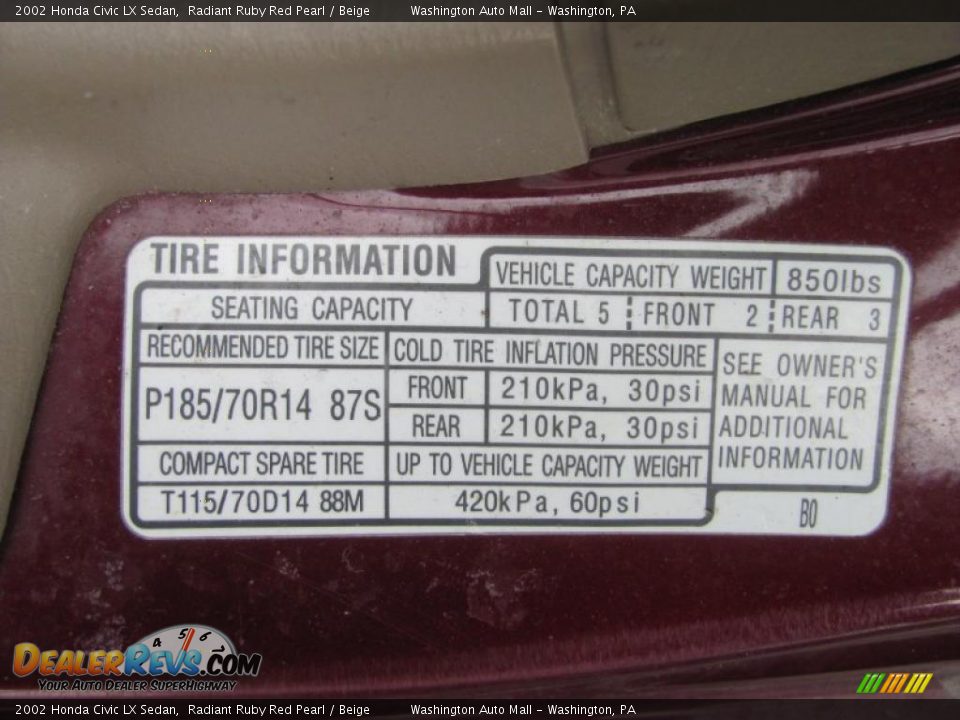 2002 Honda Civic LX Sedan Radiant Ruby Red Pearl / Beige Photo #18