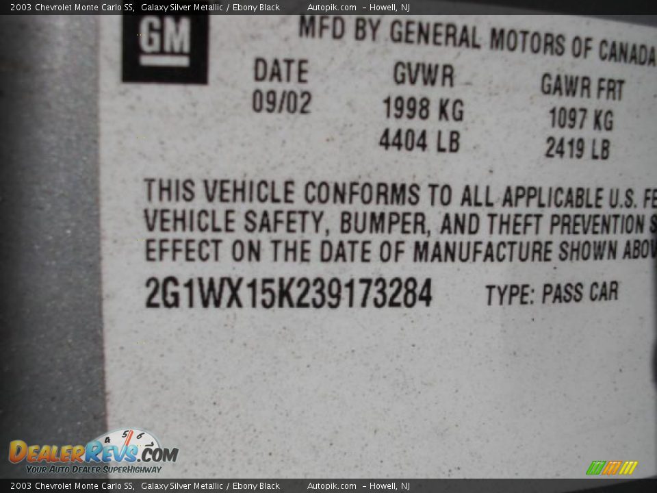 2003 Chevrolet Monte Carlo SS Galaxy Silver Metallic / Ebony Black Photo #15