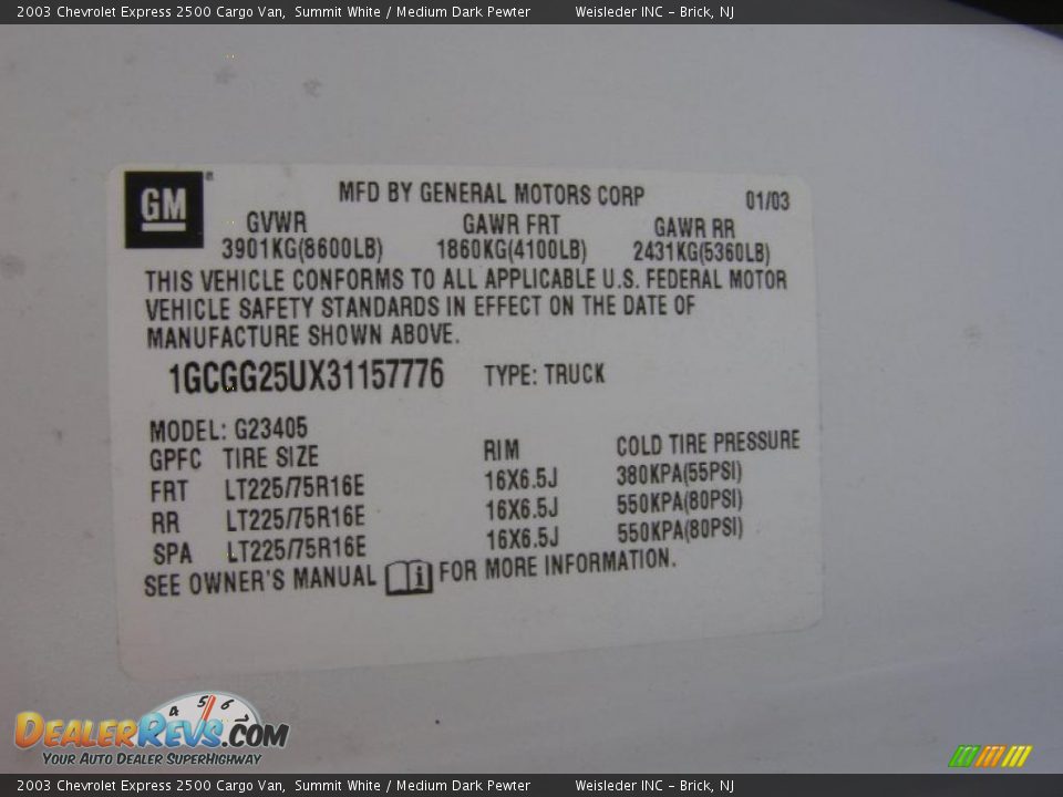 2003 Chevrolet Express 2500 Cargo Van Summit White / Medium Dark Pewter Photo #14