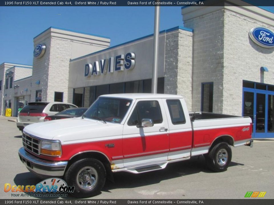 1996 Ford F150 XLT Extended Cab 4x4 Oxford White / Ruby Red Photo #1