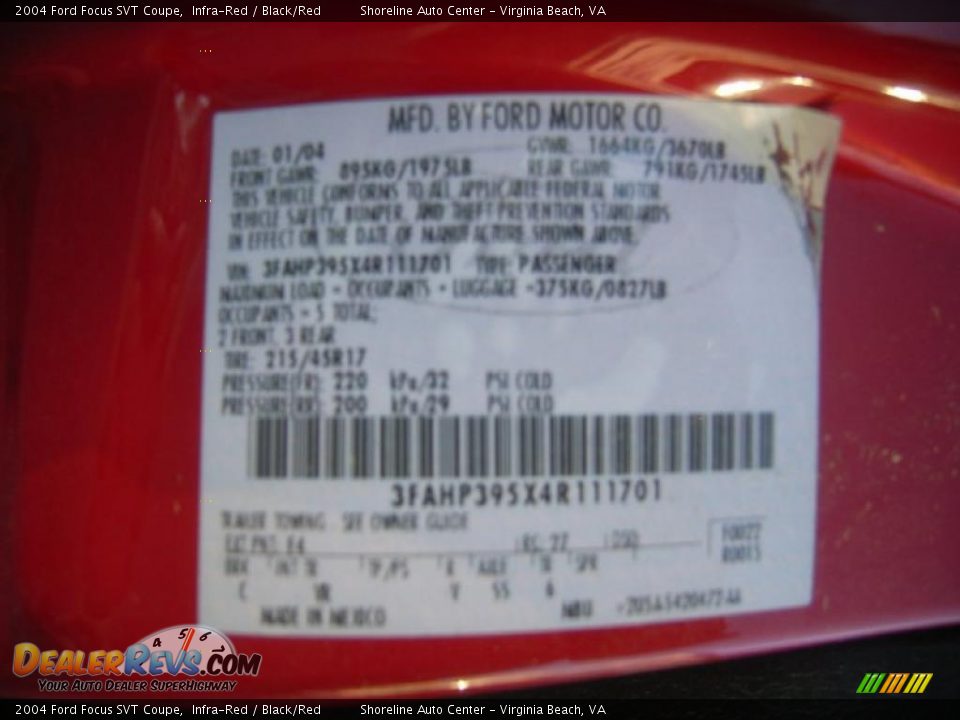 2004 Ford Focus SVT Coupe Infra-Red / Black/Red Photo #25