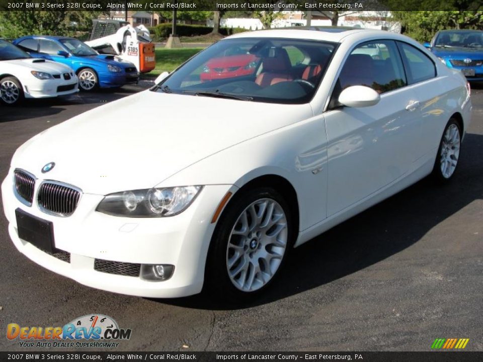 2007 BMW 3 Series 328i Coupe Alpine White / Coral Red/Black Photo #2