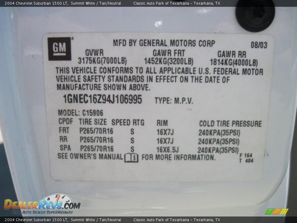 2004 Chevrolet Suburban 1500 LT Summit White / Tan/Neutral Photo #14