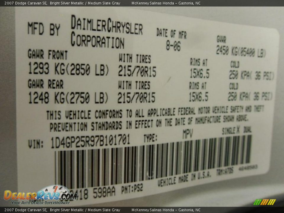2007 Dodge Caravan SE Bright Silver Metallic / Medium Slate Gray Photo #7
