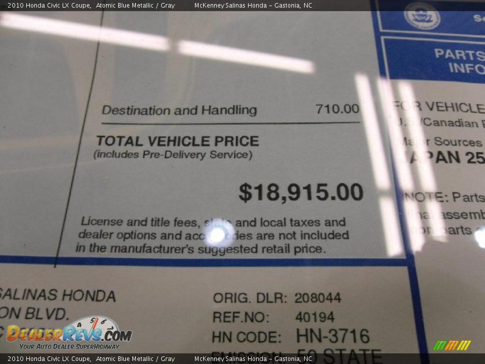 2010 Honda Civic LX Coupe Atomic Blue Metallic / Gray Photo #7