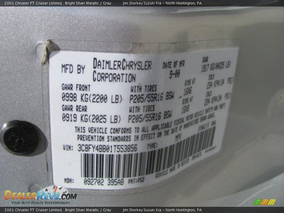 2001 Chrysler PT Cruiser Limited Bright Silver Metallic / Gray Photo #14