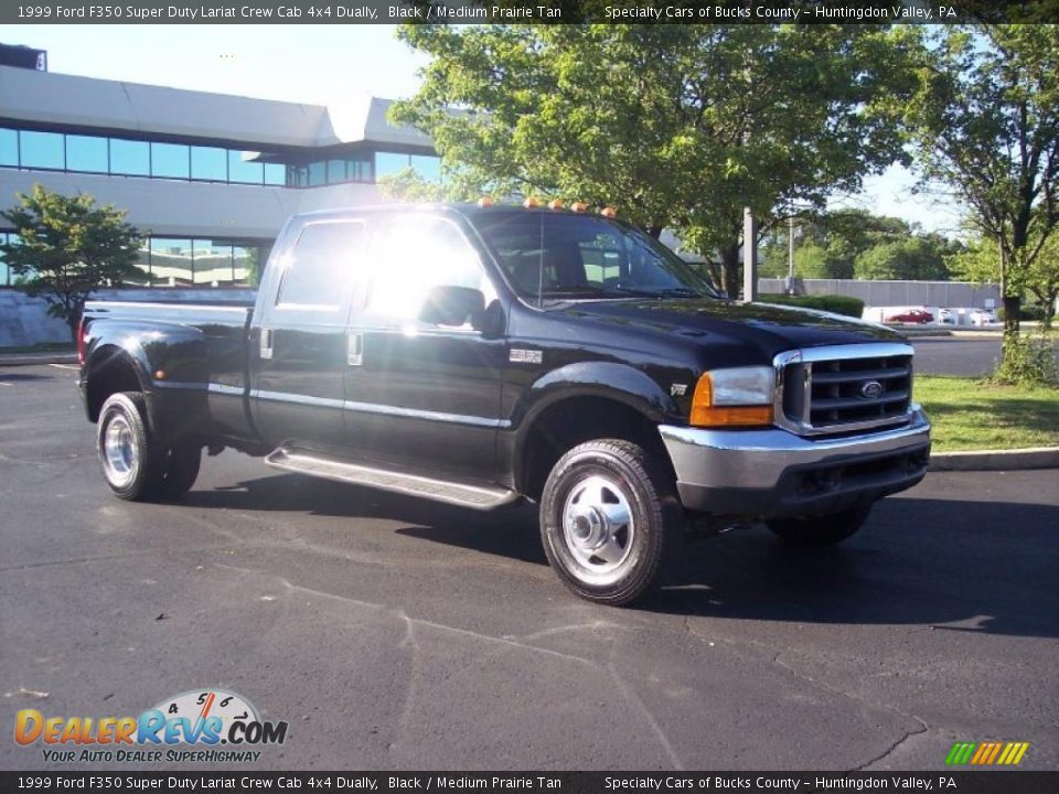 1999 Ford F350 Super Duty Lariat Crew Cab 4x4 Dually Black / Medium Prairie Tan Photo #2