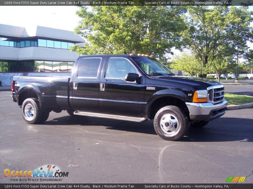 1999 Ford F350 Super Duty Lariat Crew Cab 4x4 Dually Black / Medium Prairie Tan Photo #3