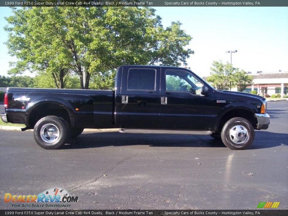 1999 Ford F350 Super Duty Lariat Crew Cab 4x4 Dually Black / Medium Prairie Tan Photo #4