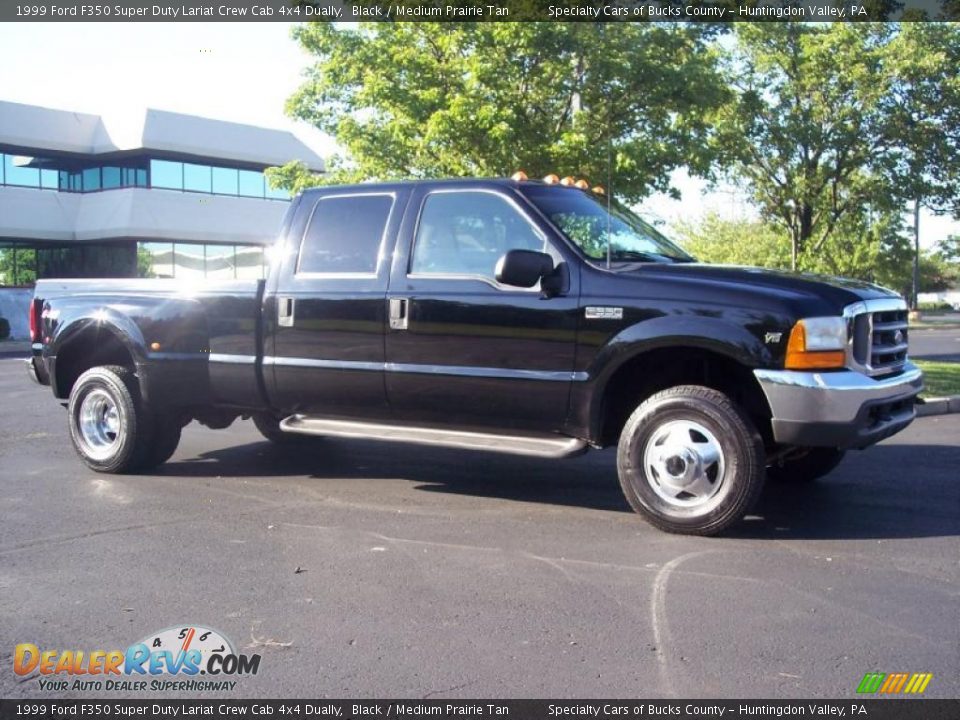 1999 Ford F350 Super Duty Lariat Crew Cab 4x4 Dually Black / Medium Prairie Tan Photo #10