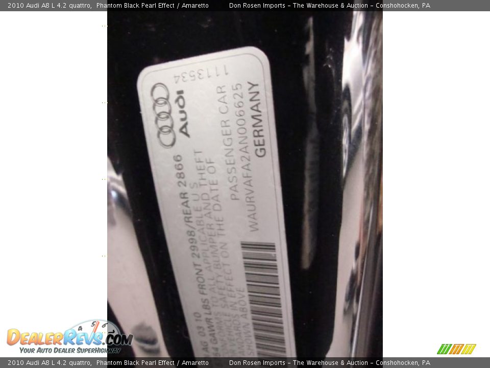 2010 Audi A8 L 4.2 quattro Phantom Black Pearl Effect / Amaretto Photo #35