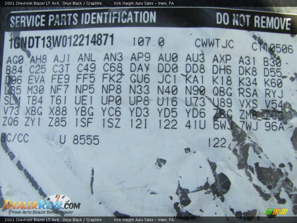2001 Chevrolet Blazer LT 4x4 Onyx Black / Graphite Photo #24