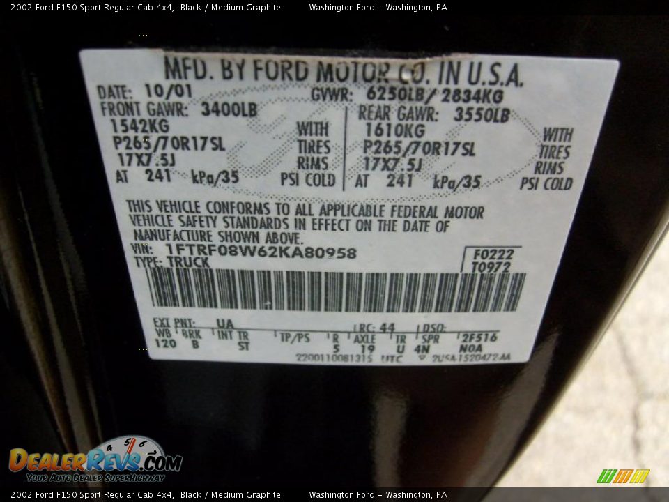 2002 Ford F150 Sport Regular Cab 4x4 Black / Medium Graphite Photo #18