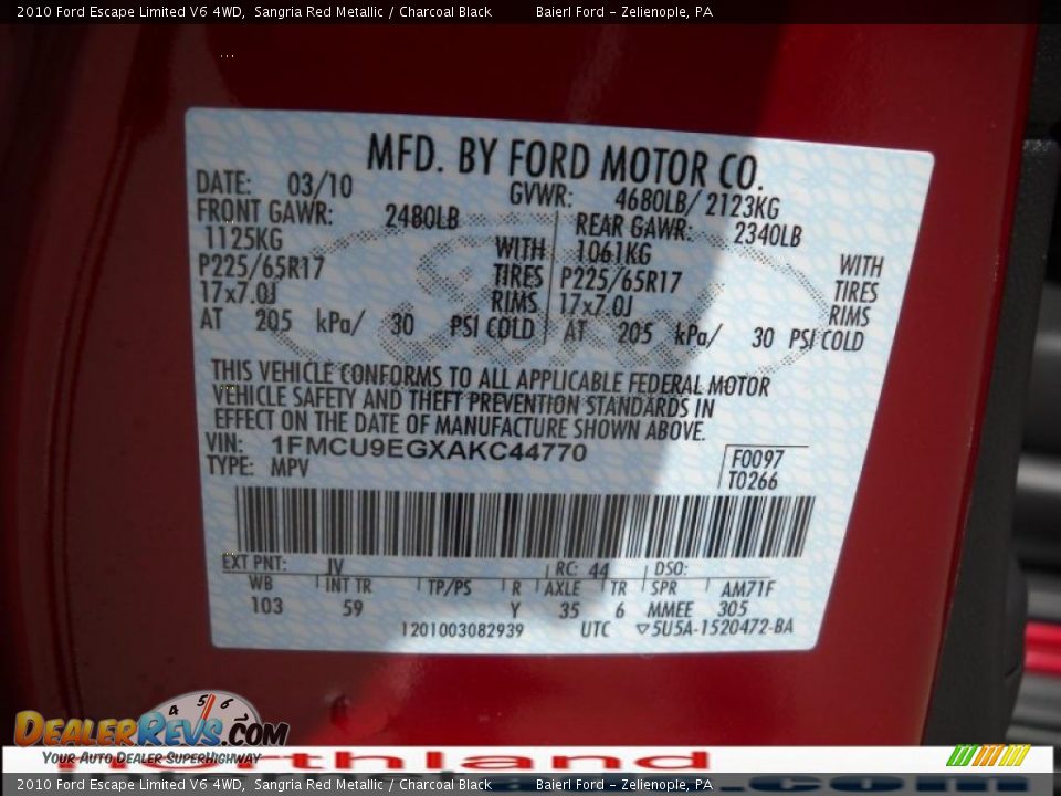 2010 Ford Escape Limited V6 4WD Sangria Red Metallic / Charcoal Black Photo #12