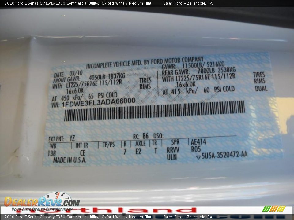 2010 Ford E Series Cutaway E350 Commercial Utility Oxford White / Medium Flint Photo #15