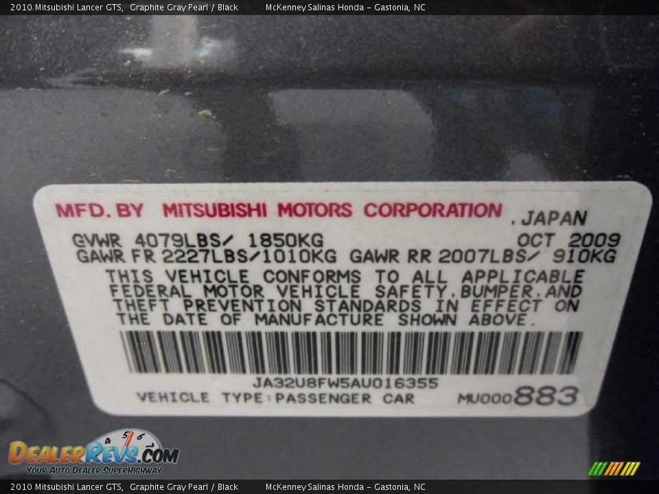 2010 Mitsubishi Lancer GTS Graphite Gray Pearl / Black Photo #7