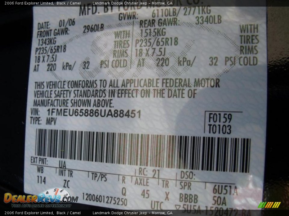 2006 Ford Explorer Limited Black / Camel Photo #35