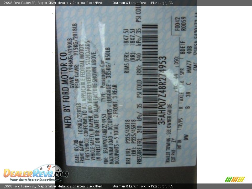 2008 Ford Fusion SE Vapor Silver Metallic / Charcoal Black/Red Photo #19