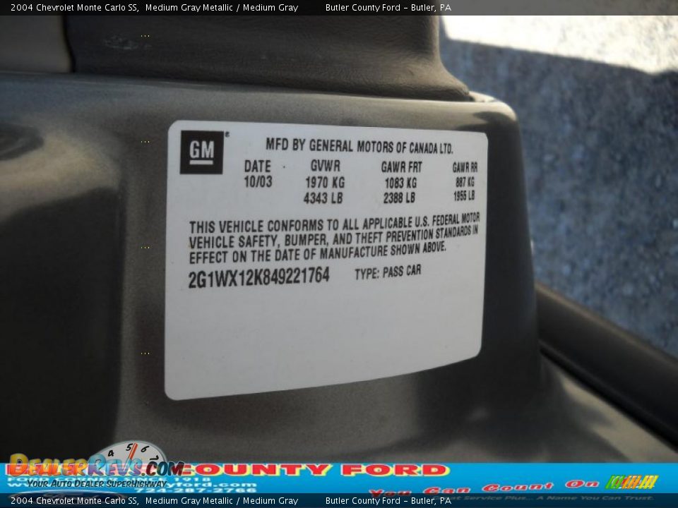 2004 Chevrolet Monte Carlo SS Medium Gray Metallic / Medium Gray Photo #9