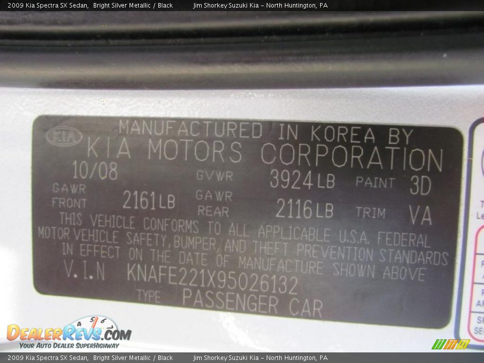 2009 Kia Spectra SX Sedan Bright Silver Metallic / Black Photo #14