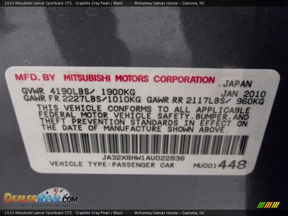2010 Mitsubishi Lancer Sportback GTS Graphite Gray Pearl / Black Photo #7