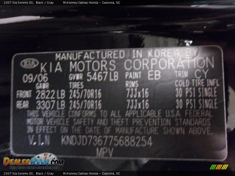 2007 Kia Sorento EX Black / Gray Photo #7