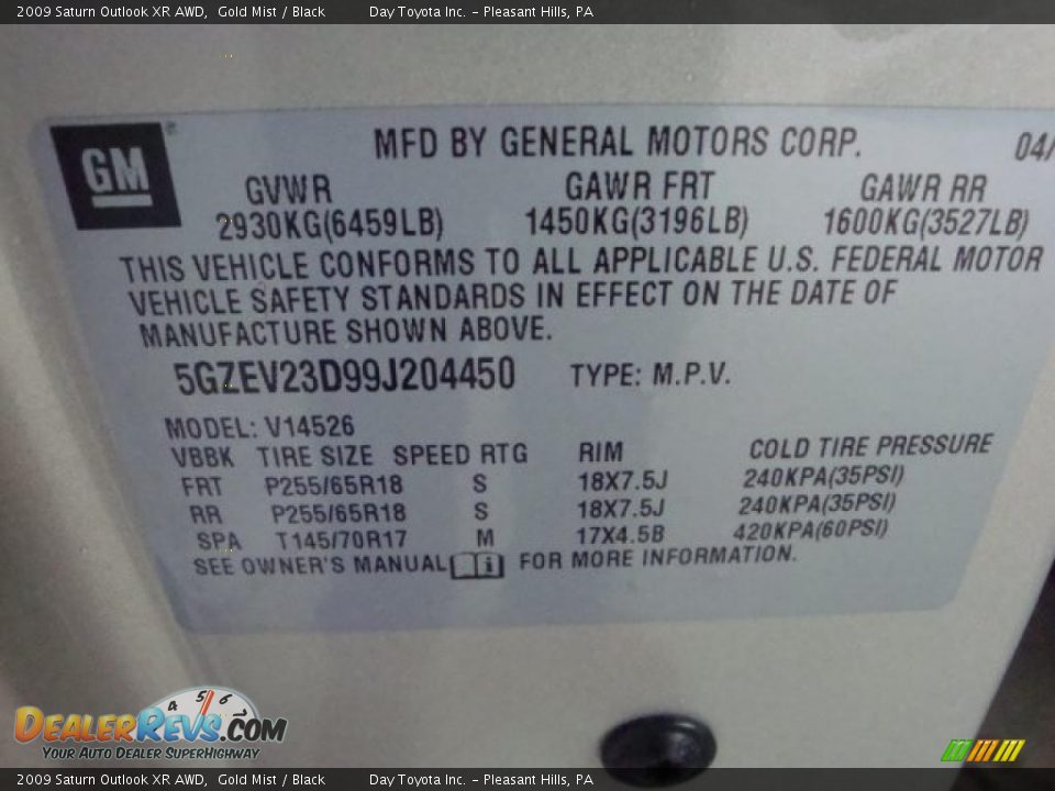 2009 Saturn Outlook XR AWD Gold Mist / Black Photo #14