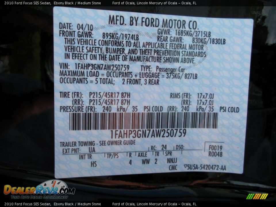 2010 Ford Focus SES Sedan Ebony Black / Medium Stone Photo #13