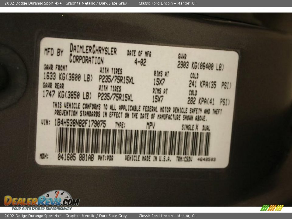 2002 Dodge Durango Sport 4x4 Graphite Metallic / Dark Slate Gray Photo #19