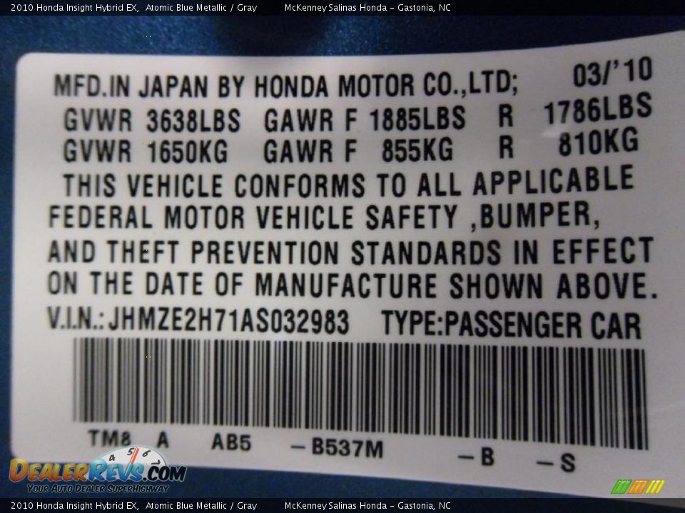 2010 Honda Insight Hybrid EX Atomic Blue Metallic / Gray Photo #9