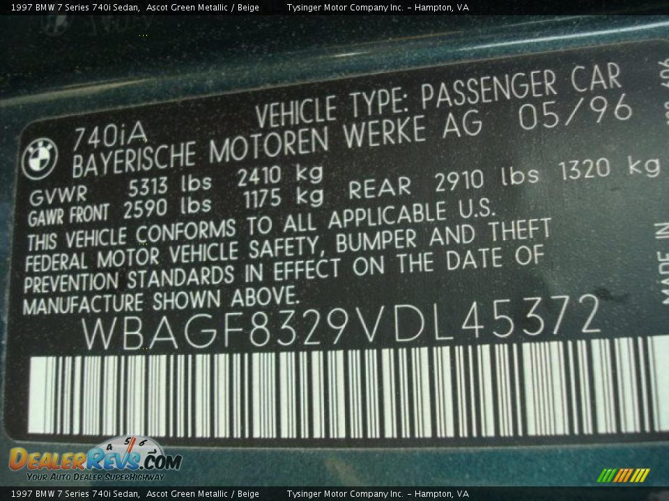 1997 BMW 7 Series 740i Sedan Ascot Green Metallic / Beige Photo #24