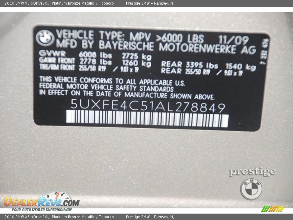 2010 BMW X5 xDrive30i Platinum Bronze Metallic / Tobacco Photo #9
