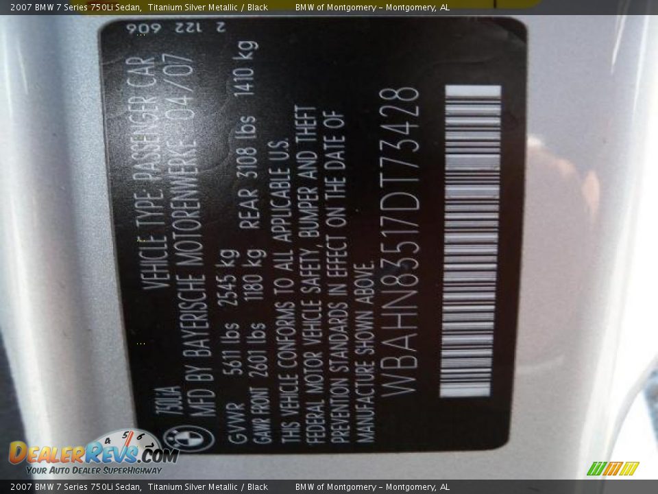 2007 BMW 7 Series 750Li Sedan Titanium Silver Metallic / Black Photo #20