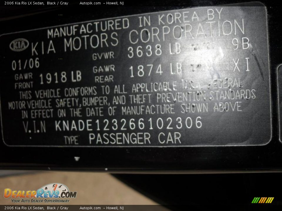 2006 Kia Rio LX Sedan Black / Gray Photo #16