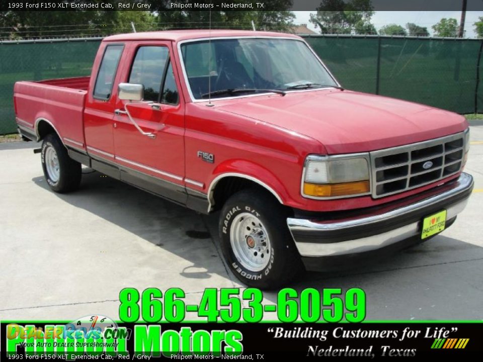 1993 Ford F150 XLT Extended Cab Red / Grey Photo #1