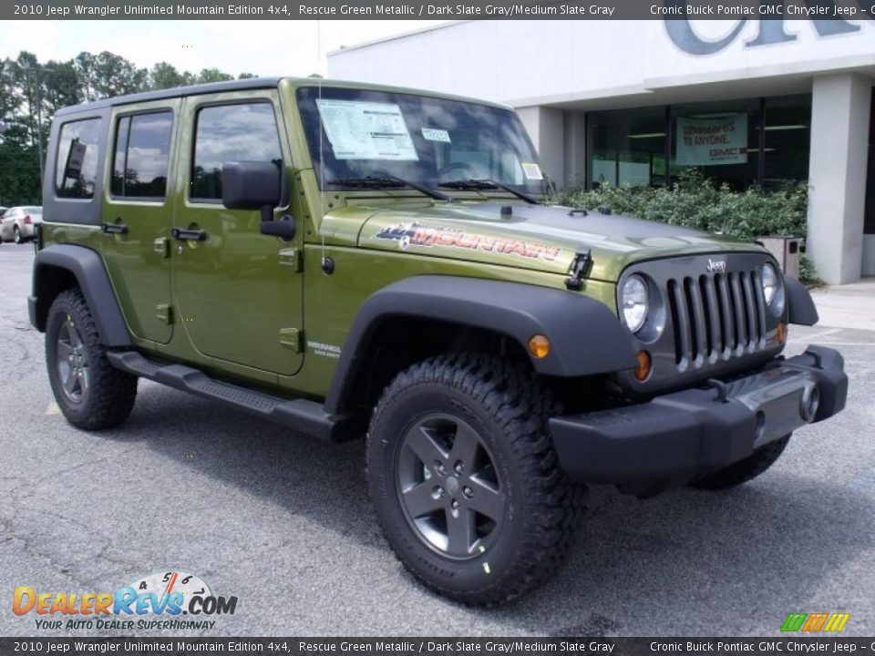 2010 Jeep Wrangler Unlimited Mountain Edition 4x4 Rescue Green Metallic / Dark Slate Gray/Medium Slate Gray Photo #2