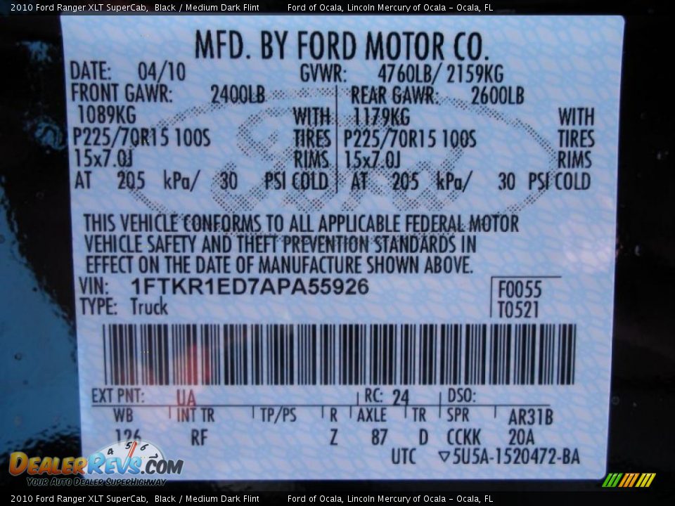 2010 Ford Ranger XLT SuperCab Black / Medium Dark Flint Photo #12