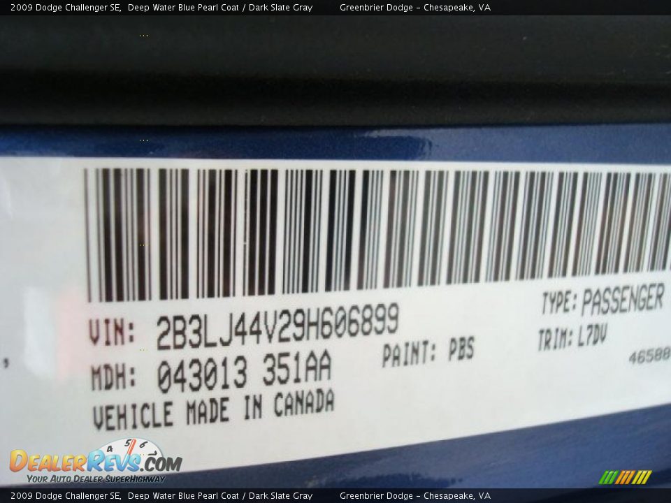 2009 Dodge Challenger SE Deep Water Blue Pearl Coat / Dark Slate Gray Photo #20