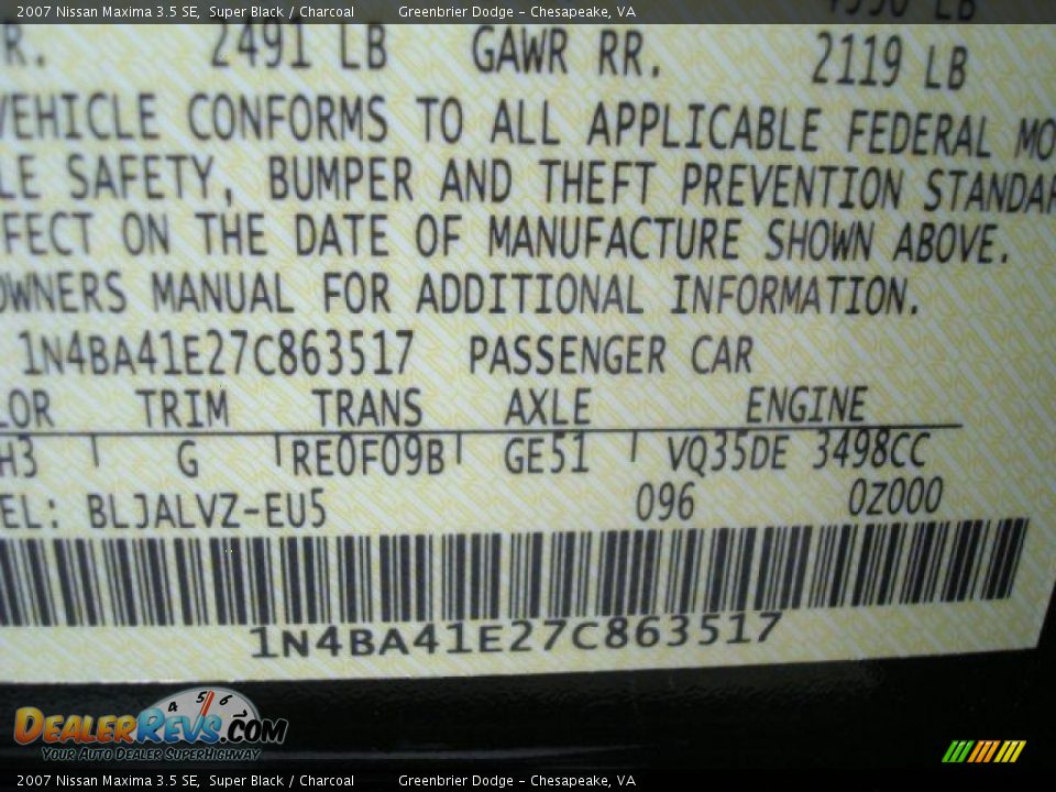 2007 Nissan Maxima 3.5 SE Super Black / Charcoal Photo #32