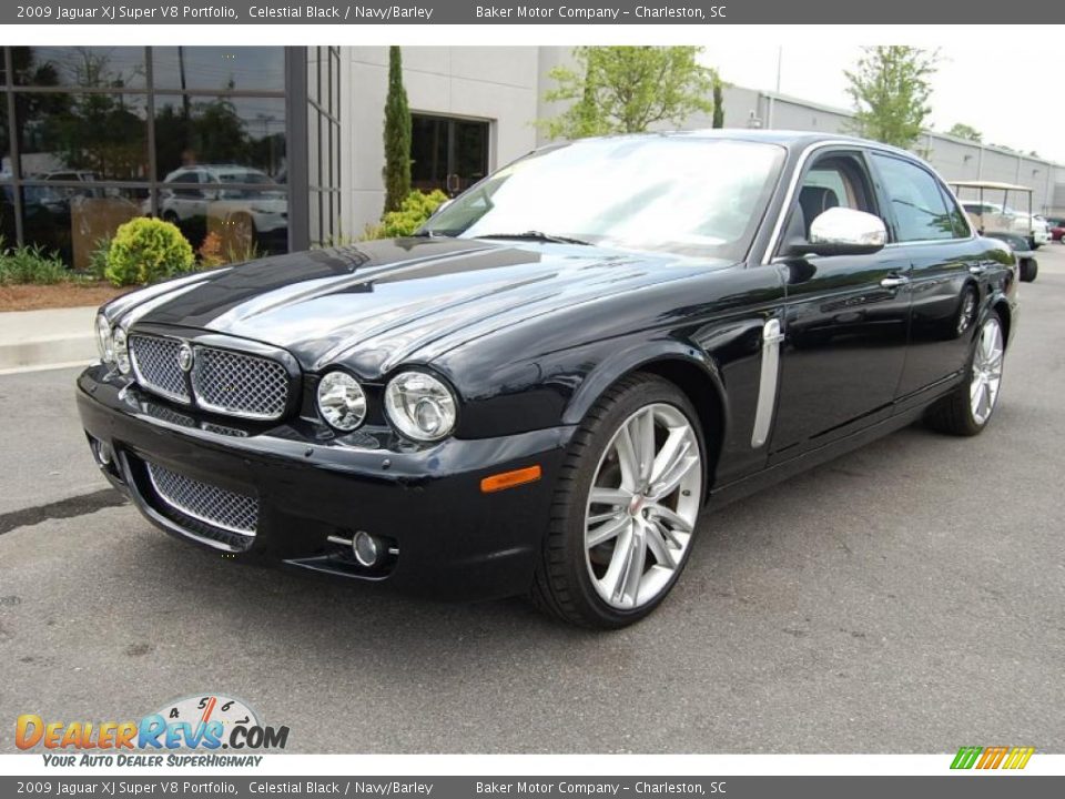 2009 Jaguar XJ Super V8 Portfolio Celestial Black / Navy/Barley Photo #14