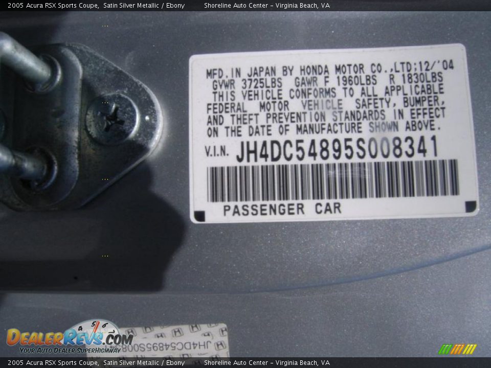 2005 Acura RSX Sports Coupe Satin Silver Metallic / Ebony Photo #24