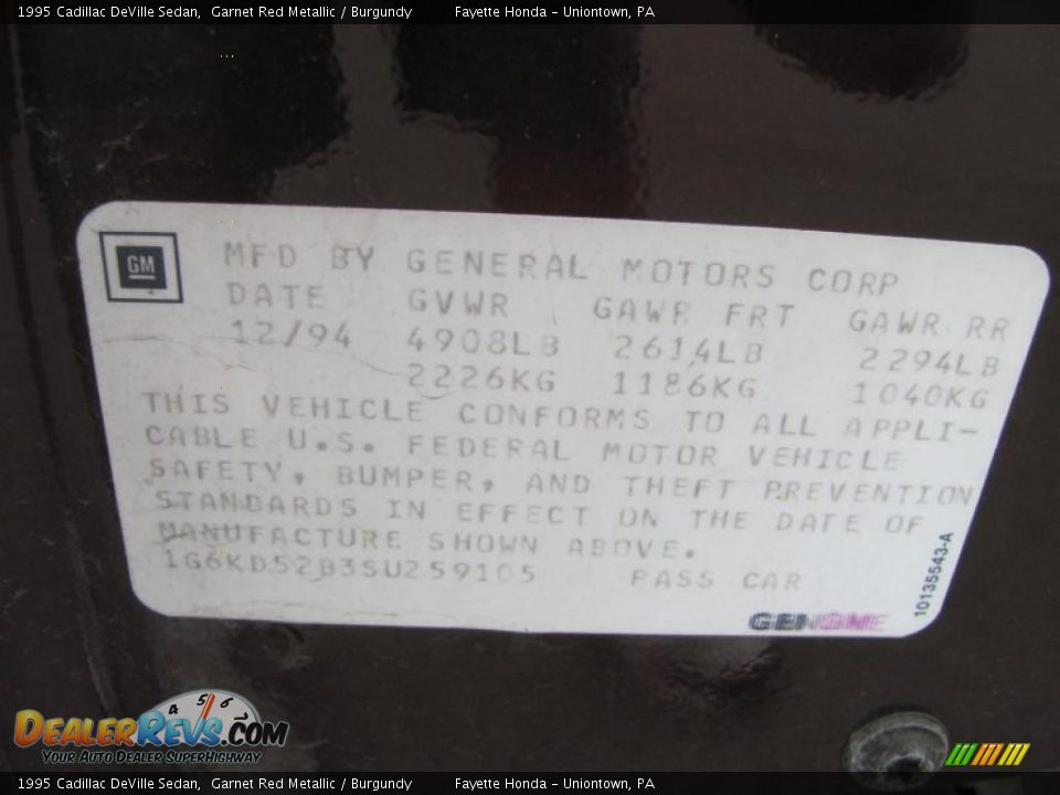 1995 Cadillac DeVille Sedan Garnet Red Metallic / Burgundy Photo #14