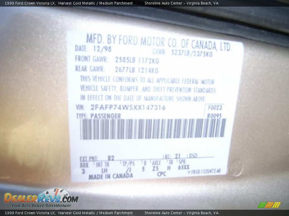 1999 Ford Crown Victoria LX Harvest Gold Metallic / Medium Parchment Photo #23