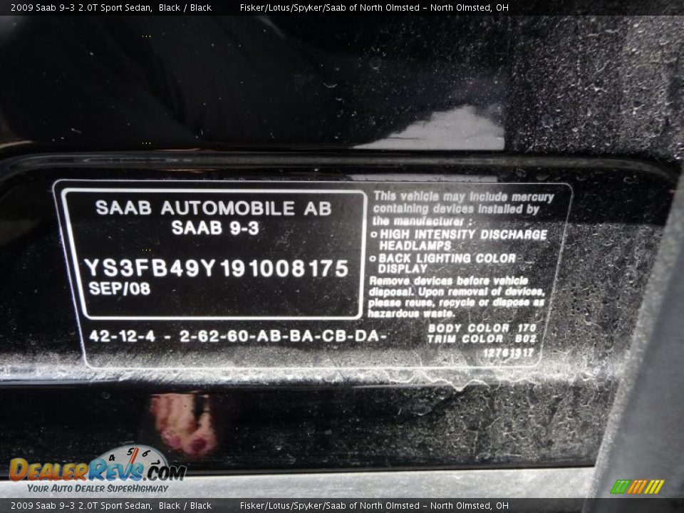 2009 Saab 9-3 2.0T Sport Sedan Black / Black Photo #28