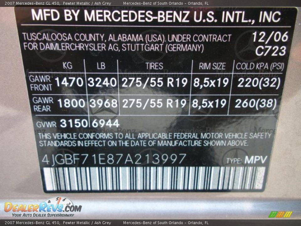 2007 Mercedes-Benz GL 450 Pewter Metallic / Ash Grey Photo #28